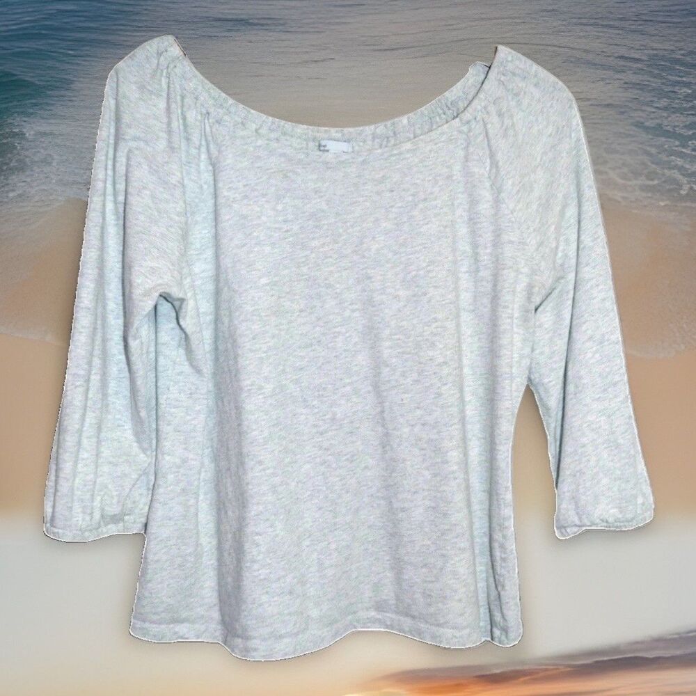 Gap Women’s Peasant Top L  3/4 Sleeves Light Gray Boho Casual Vacation